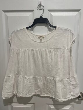 Style & Co. White Short-Sleeve Tiered Peasant Top